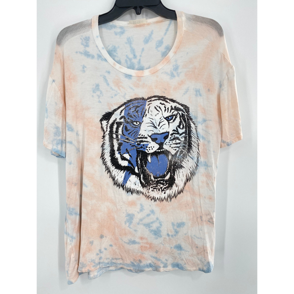 Wst Cst NWT Lightning Tiger Tie Dye Short Sleeve Crew Neck Tee Blue Pink Lrg New - Picture 2 of 7